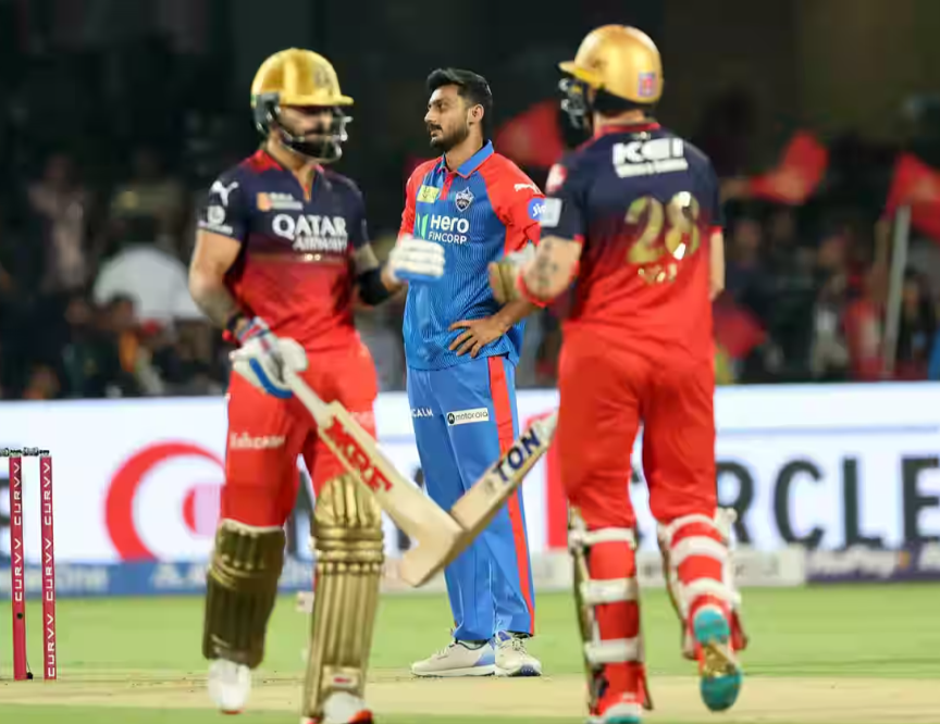 RCB batting lineup during IPL 2025 against DC, showcasing top players in action.