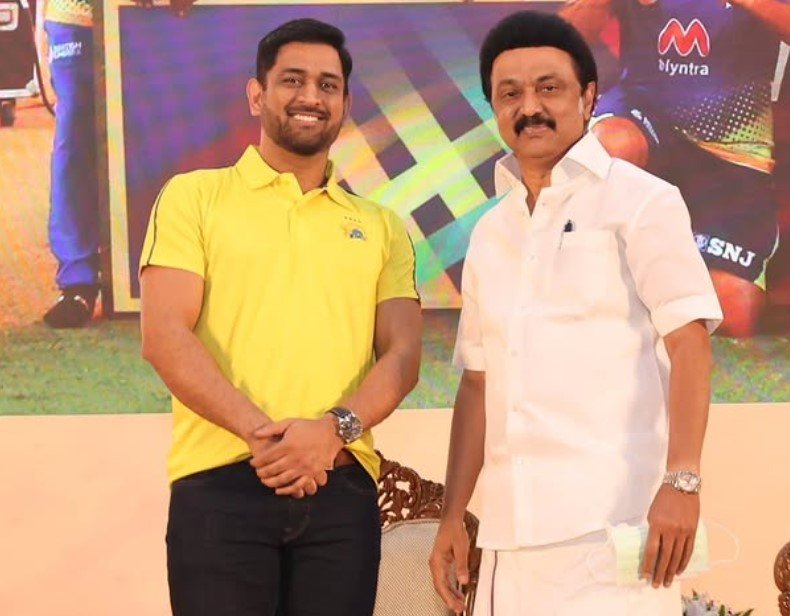 Ms dhoni with Tamil Nadu chief minister M K  Stalin